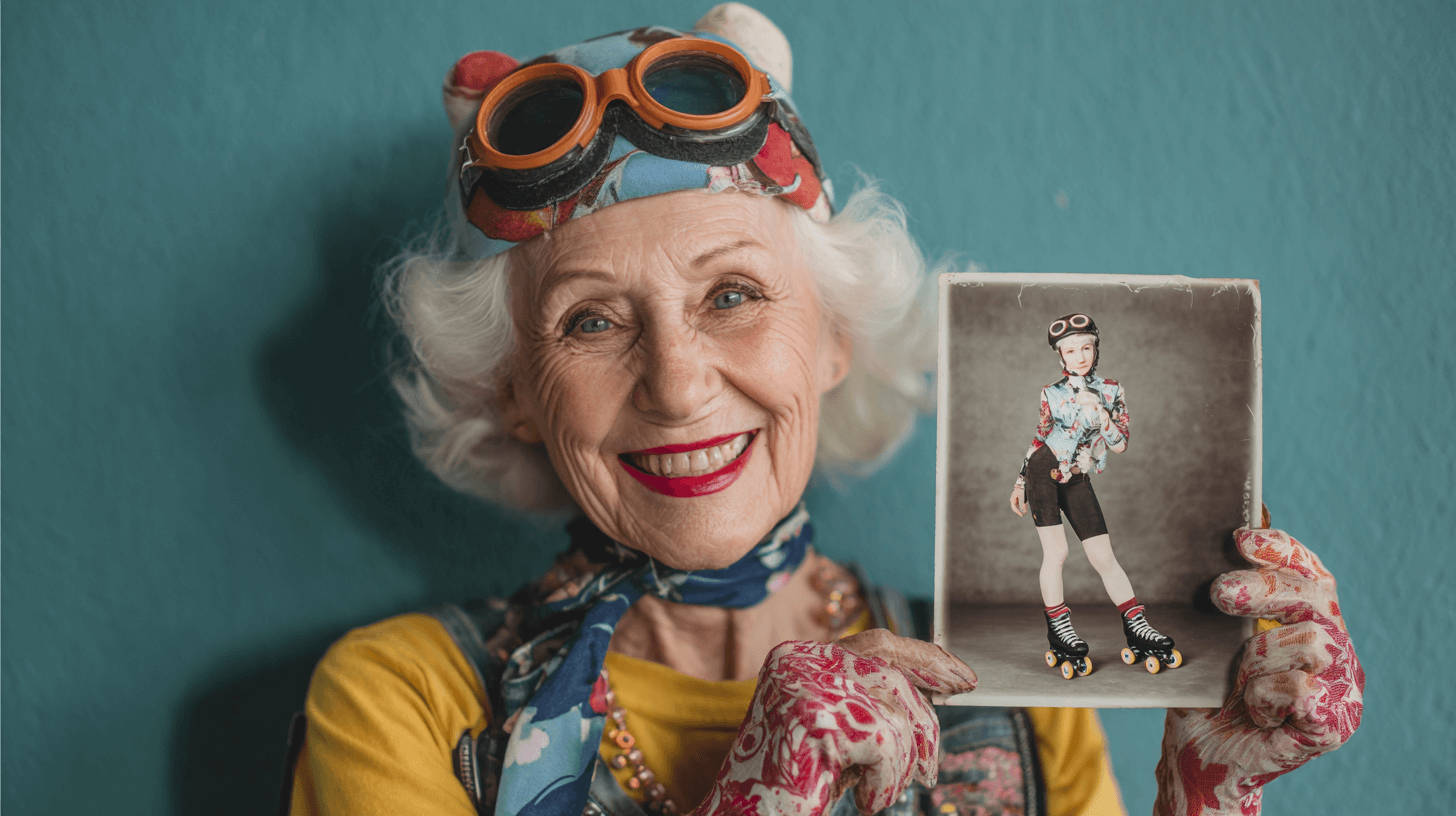 Lady holds old photo